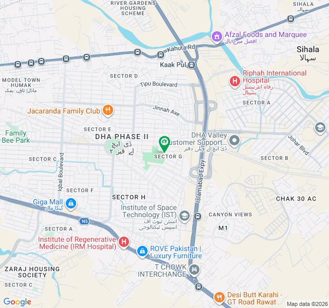 1 Kanal Corner Plot for Sale Sector G, DHA Phase 2, Islamabad map